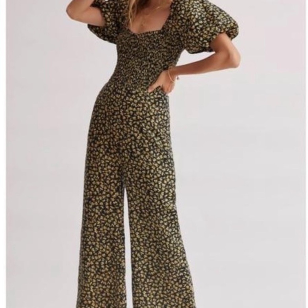 NWT Anthropologie Faithfull the Brand Black and Cream Floral Jumpsuit